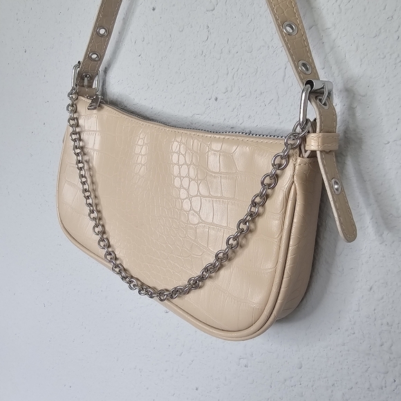 Divided‎ Small Shoulder Purse Adjustable Strap Chain Cream Lizard - Picture 5 of 7